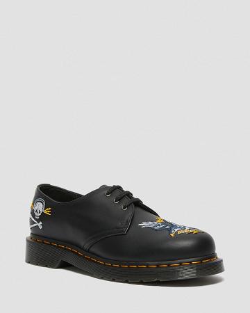 Men's Dr Martens 1461 Souvenir Embroidered Leather Oxfords Shoes Black | AU 605YXF